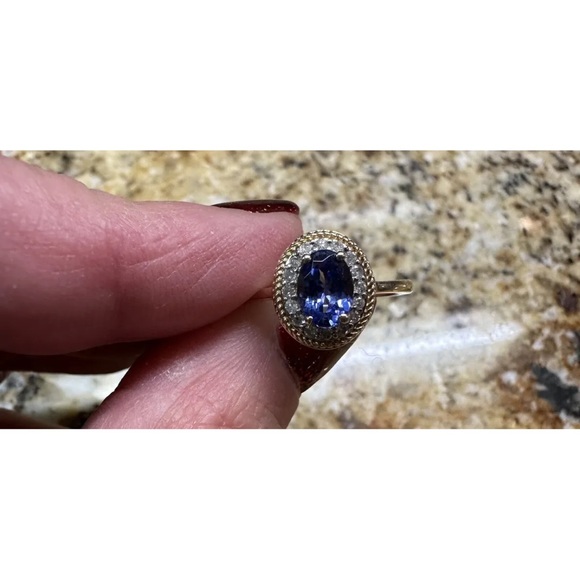 AAA TANZANITE AND DIAMOND RING SOLID 9K GOLD RING 1.00 TCW - Picture 1 of 3